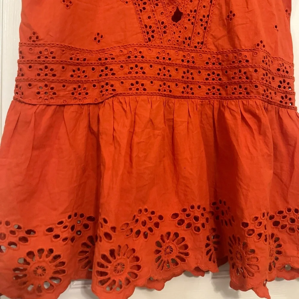 Free People Rust Orange Lace-Up Eyelet Mini Dress